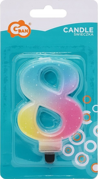 Qiri ditlindje Godan numri 8, 8 cm, pastel ombre, shumëngjyrësh