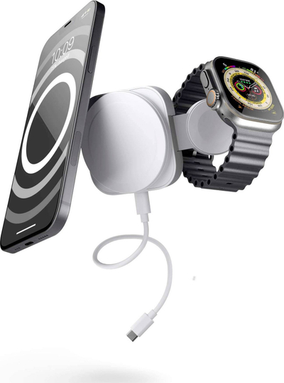 Патувачки полнач Zens ZEDC24W/00, MagSafe 2 во 1, за iPhone и Apple Watch, бел