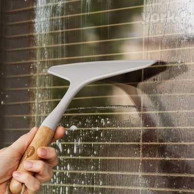 Pastrues xhamash York Bamboo Squeegee, teh i gjerë, dorezë bambuje, i bardhë
