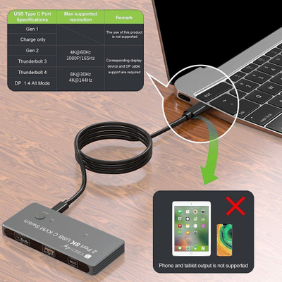 Ndërrues KVM Techly USB C, DisplayPort 1.4 8K, 2x USB C, 3x USB 2.0, i zi