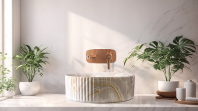 Lavabo INVENA Washbas Count Glamour Trend, 36cm, gri bezhë