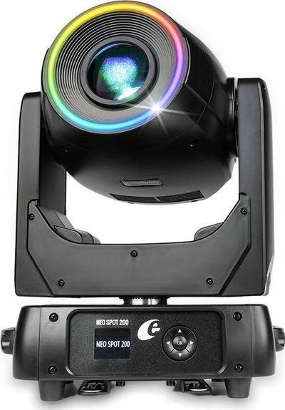 Reflektor skene Evolights Neo Spot, LED 200W, kokë lëvizëse, i zi