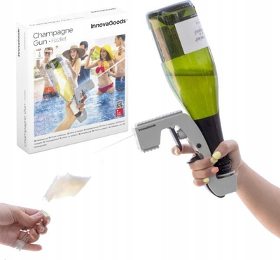 Pistoletë shampanje InnovaGoods Fizzllet, për shishe birre e shampanje, plastike, gri