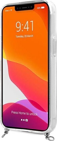 Mbrojtëse telefoni Guess GUHCP13SKC4GBSI për iPhone 13 mini 5.4", hardcase transparente, rrip gri me zinxhir argjendi
