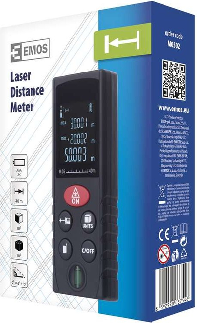 Ласерски мерач на растојание Emos M0502, 40 m, екран со осветлување, црн