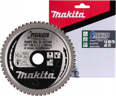 Teh rrethor Makita Specialized B-33744, 136mm, 56 dhëmbë, për inoks