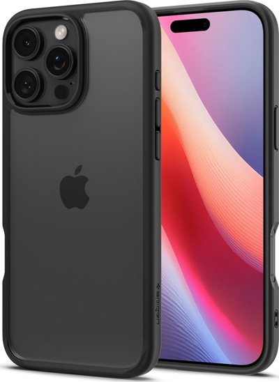 Këllëf telefoni Spigen Crystal Hybrid, për iPhone 6.9" 2024, transparant, i zi mat