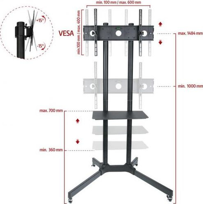 Qendrim TV Ergosolid Falco-40, 30-65", me rrota, i zi