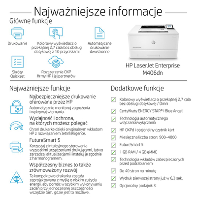 Printer HP LaserJet Enterprise M406dn, Laser, i bardhë