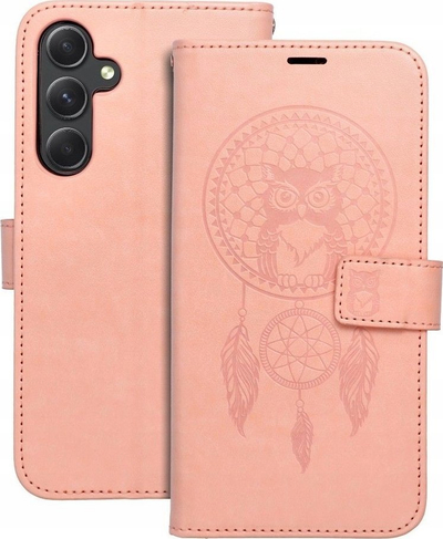 Futrollë libri MEZZO për Samsung Galaxy A55 5G, me figurë dreamcatcher, me xhepa për karta, ngjyrë peach fuzz