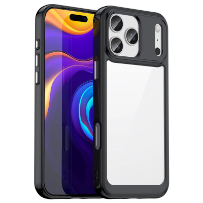 Mbështjellës telefoni Hurtel Outer Space për iPhone 17 Pro, TPU akrilik, MagSafe, i zi transparent