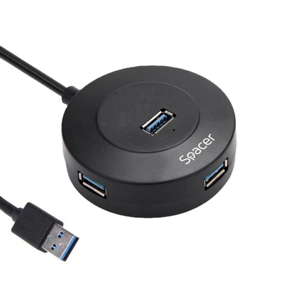 HUB i jashtëm Spacer SPHB-USB-4U-02, 4 porta USB, USB 3.0, i zi
