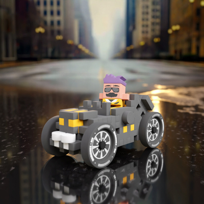 Set ndërtimi Marioinex Mini Waffle Cars, 50 copë, makinë kabriolet retro, gri