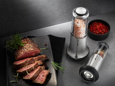 Mulli për erëza Gefu X-PLOSION L, çelik inox, rregullim 16 nivele, gri