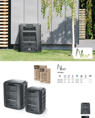 Kompostues kopshti Prosperplast CompoGreen 220L, plastikë e fortë, i zi