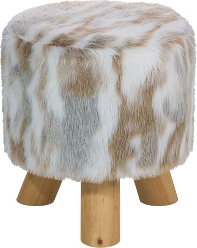Tabure dekorativ TEXAS Faux Fur, këmbë druri, shumëngjyrësh