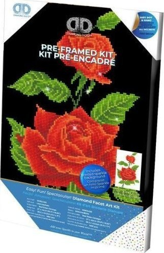 Set artistik me diamantë Diamond Dotz Red Rose Corsage, i kornizuar, 10.6" x 16.5", me trëndafil të kuq
