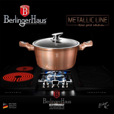 Тенџере Берлингер Хаус Металик Лајн BH-1514N, 2.3Qt 2.5L, со капак од стакло, розе голд