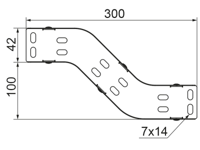 Bypass vertikal për kanal kabllosh BAKS OPNJ150H42, llamarinë çeliku 1.0mm, 100x300mm, metalik