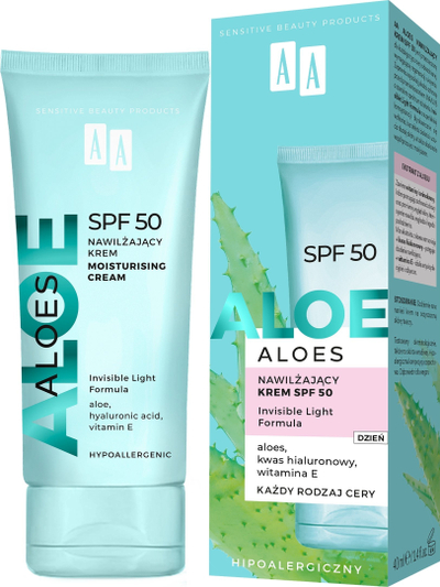Krem fytyre AA Aloe Moisturizing, SPF50, për lagështi, 40ml