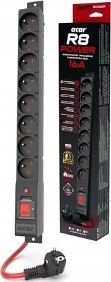 Prizë zgjatuese Acar R8 Power W2452, 8x230V 16A, kabllo 5m, e bardhë