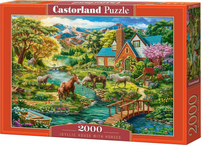 Puzzle 2000 copa Castorland C-200931-2, shpi fshati me kuaj, peizazh për të rritur
