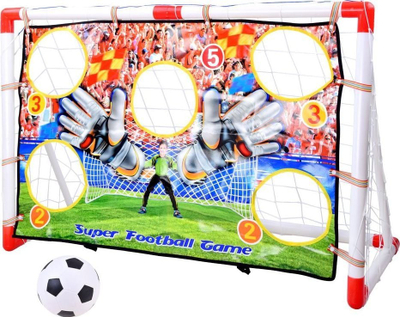 Portë stërvitore futbolli Super Football Game, 120x78x47 cm, set me top dhe pompë, e bardhë