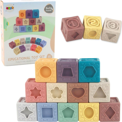 Lodër edukative Lean Toys Baby Favorite, kube silikoni 12 copë, për foshnje 6m+, shumëngjyrëshe