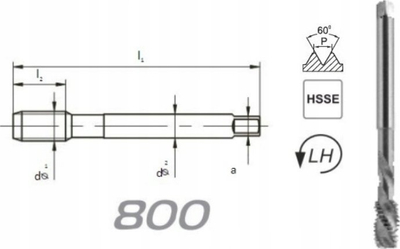 Çap makine FANAR HSSE DIN376, M12 majtas, spiral 40°