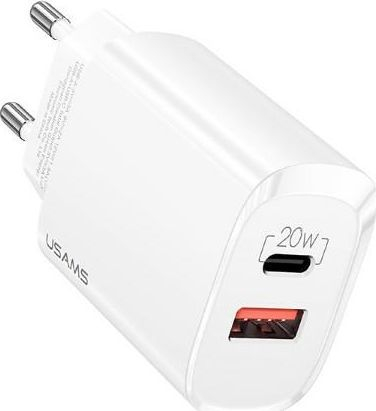 Kokë karikuese Usams T35 1x USB-A 1x USB-C 3 A, e bardhë