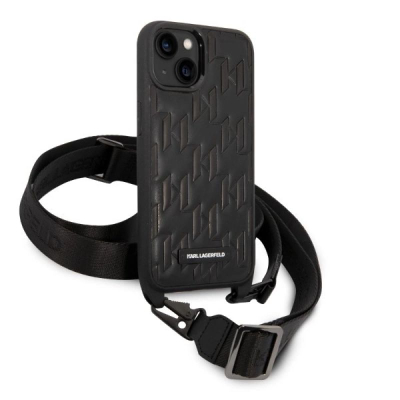 Mbrojtëse telefoni Karl Lagerfeld për iPhone 14, me rrip crossbody, TPU, e zezë