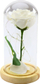 Dekor trëndafil artificial Eternal Rose, kupolë qelqi me LED, 21x11cm, i bardhë