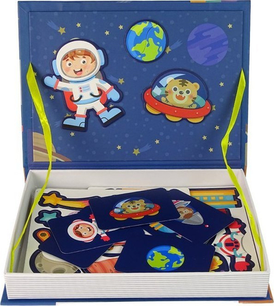 Libër puzzle magnetik Leantoys Hapësira, 50 pjesë, për kalamaj 3+, blu