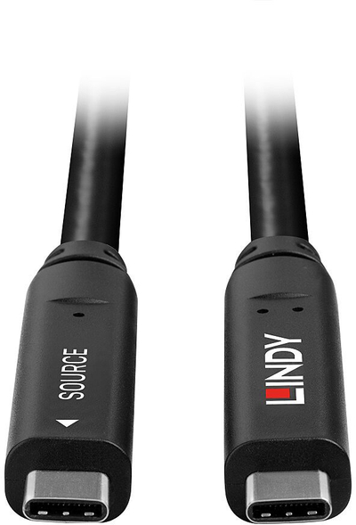 Kabllo USB C Lindy Type C Hybrid, 10m, USB 3.2 Gen 2 DP 1.4, e zezë