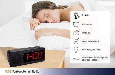 Radio-orë me zile TFA Tune 60.2546.01, dixhitale, me radio FM, e zezë