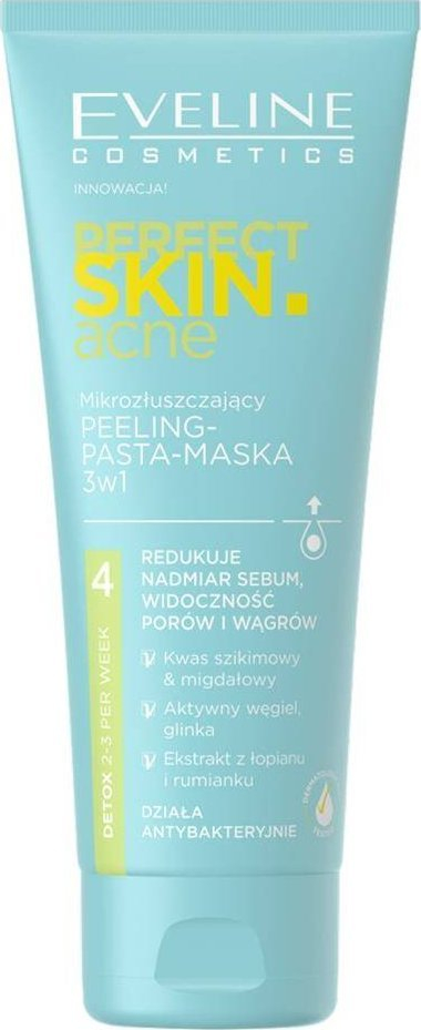 Maskë eksfoliuese për fytyrë Eveline Cosmetics Perfect Skin Acne 3 në 1, 75 ml