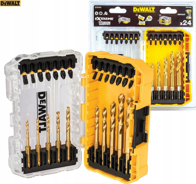 Set bitash edhe stërvitjesh Dewalt Flextorq, 24 copa, me veshje titani