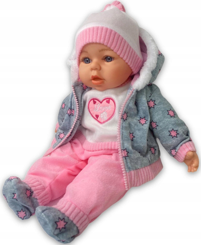 Kukull bebe Adar 565272, 45cm, flet polonisht, rozë gri
