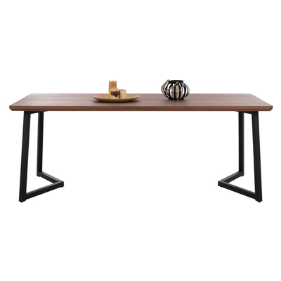 Tavolinë ngrënie JAY HM9304.02, MDF veneer arre, 200x100x75 cm, kornizë metalike e zezë