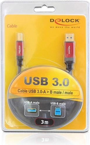Kabllo DeLock, USB 3.0 A - USB B, 3 m, e kuqe