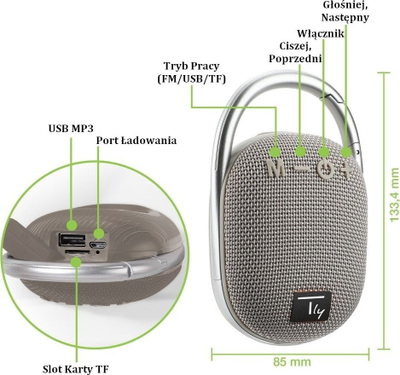 Altoparlant Bluetooth Techly Mini, BT 5.3, me drita LED, gri