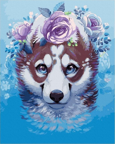 Pikturë me numra Twoje Hobby Happy Dog, 40x50 cm, 28 ngjyra, shumëngjyrëshe