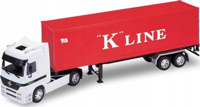Lodër kamion Mercedes Welly Actros, model metal 1:32, me rimorkjo, bardh e kuqe