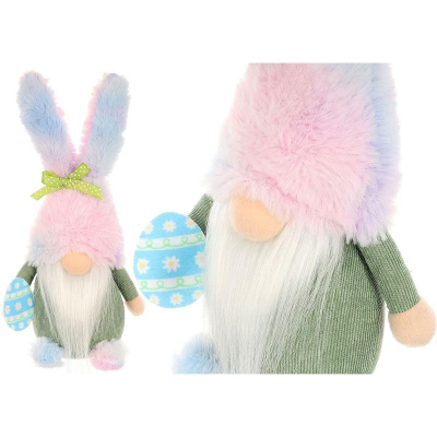 Figurinë për zbukurim Saska Gift and Decor Gnome Bunny, 27 cm, për Pashkë, rozë blu