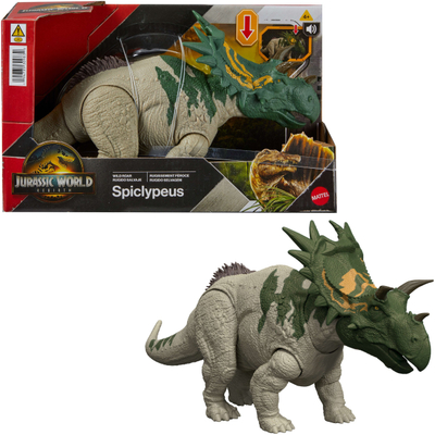Figurë dinosauri Jurassic World Spiclypeus Rebirth, 28 cm, me zë, shumëngjyrëshe