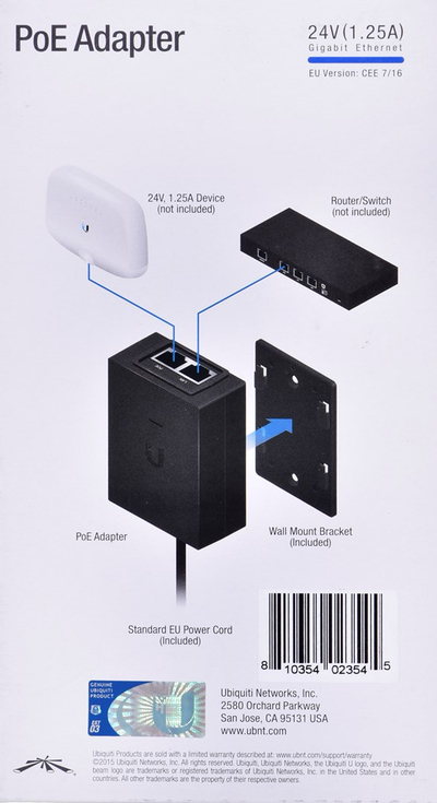 Adapter PoE Ubiquiti POE-24-30W, 24 V, Gigabit Ethernet, i zi