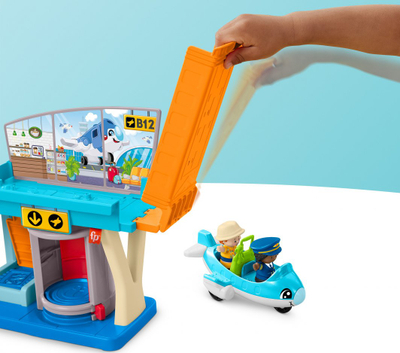 Set lodrash Fisher-Price Little People Everyday Adventures Airport, aeroplan lodër, 3 pjesë lojërash, shumëngjyrësh