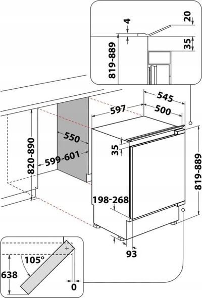 Frigorifer inkaso Whirlpool WBUL021, 144L, klasa energjisë E, i bardhë