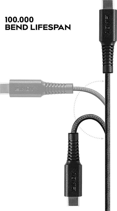 Kabllo USB C në Lightning Lindy, 3m, e fortë, e zezë