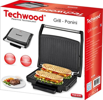 Grill elektrik Techwood TGD-038, 1800W, pllaka që s'ngjiten, inox argjendi